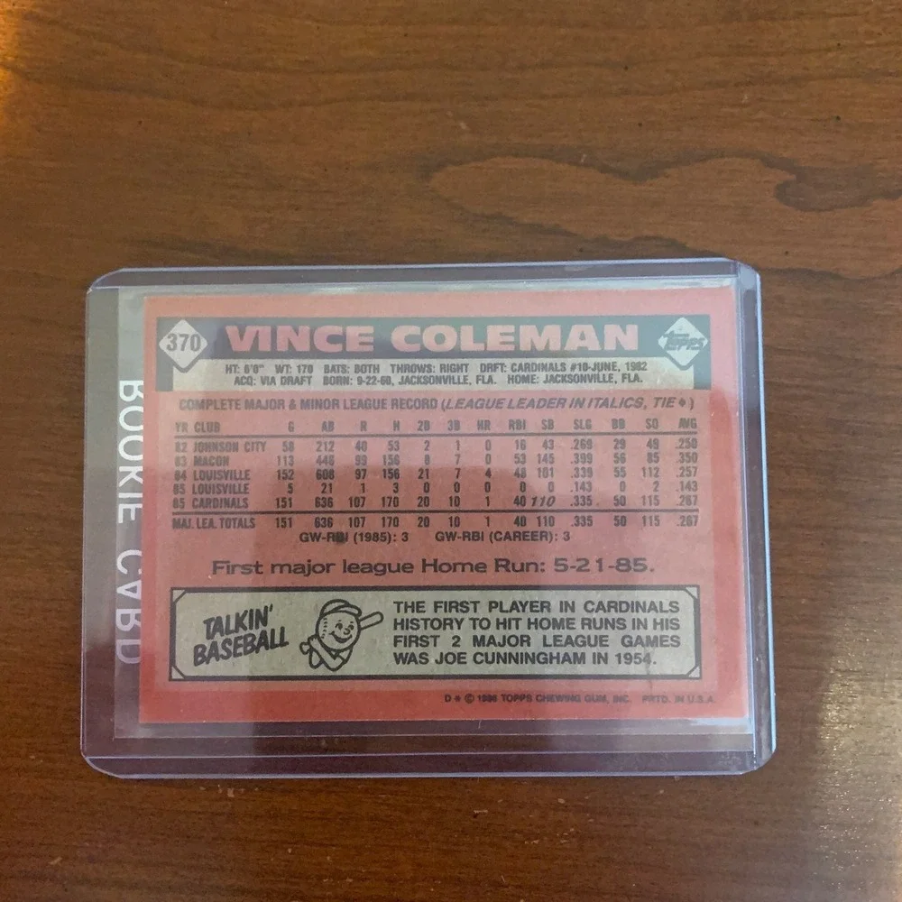 Vince Coleman Rookie 1986 Topps